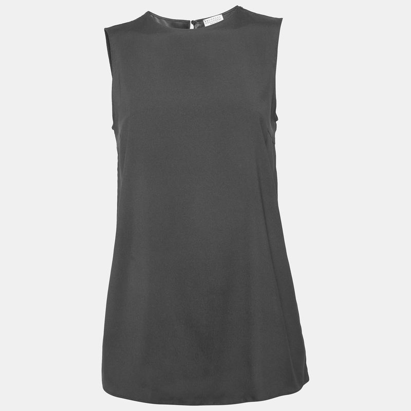 Brunello Cucinelli Dark Grey Sateen Sleeveless Top M